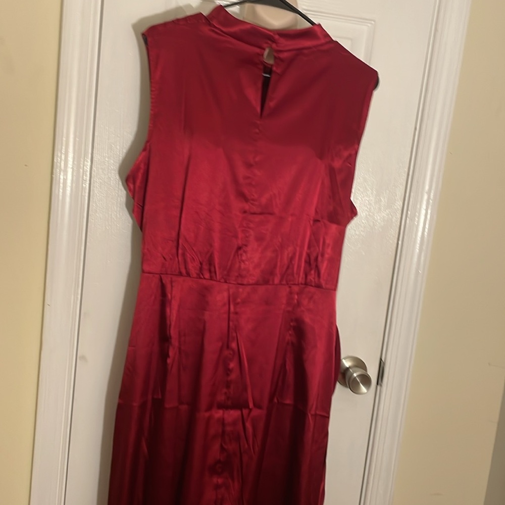 Grace Karin Red Burgundy Stretch Satin High Neck Sheath Dress 2X - Picture 9 of 11